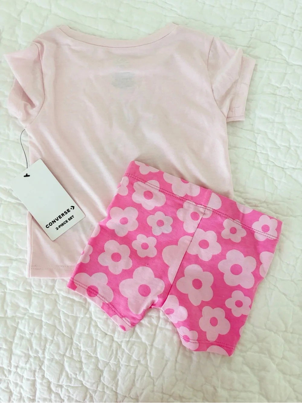 2T 🌼 Converse Pink Floral Tee and Bright Pink Flower Shorts Set